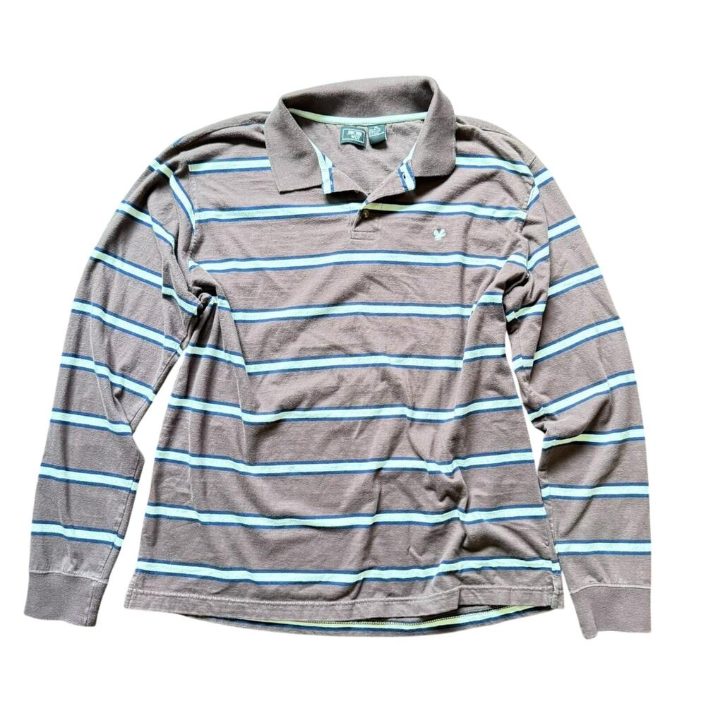 Junction West Stripe Long Sleeve Polo Shirt Men’s XL Brown Blue